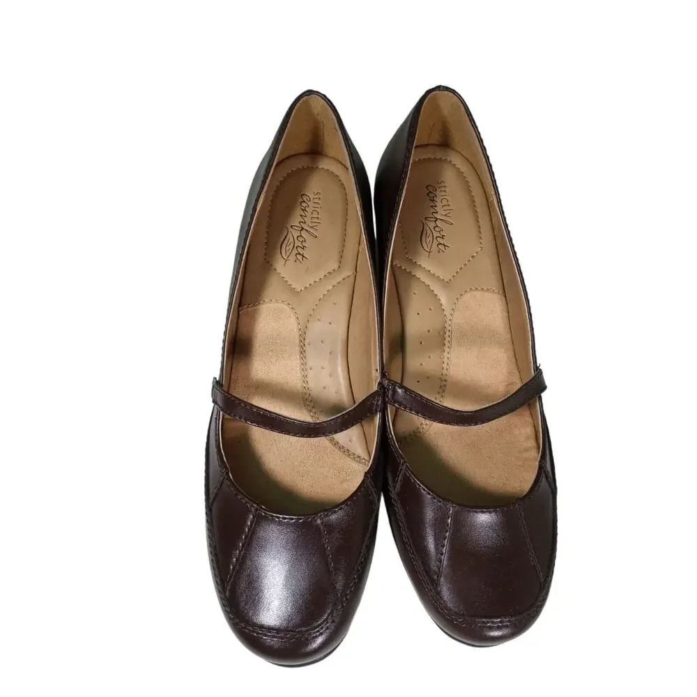 Strictly‎ Comfort Women's Size 10M Brown Leather Wedge Heel Closed Toe Shoes